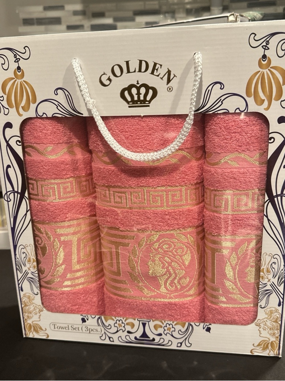 Golden Pink Gold-Accent Towel Set - 3 Piece Home Bath Collection